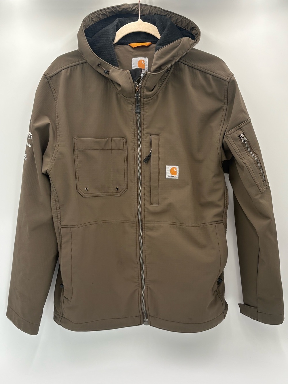 Carhartt Crowley Softshell Jacket Men’s Large Brown Hooded Work Coat 100366